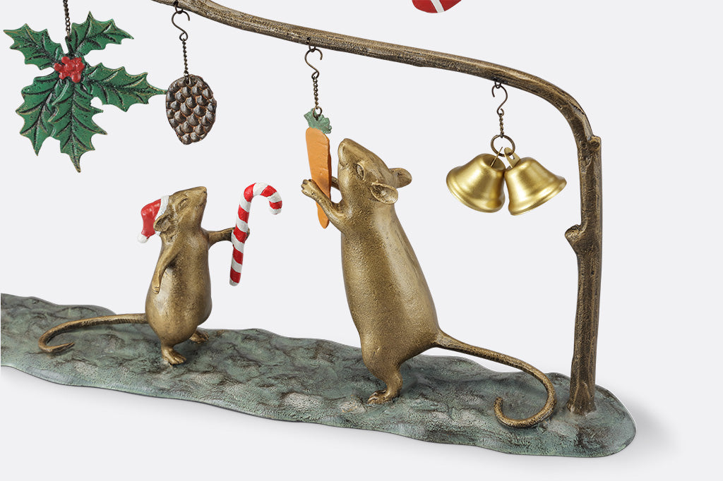Decorative scene with mice and Christmas decorations