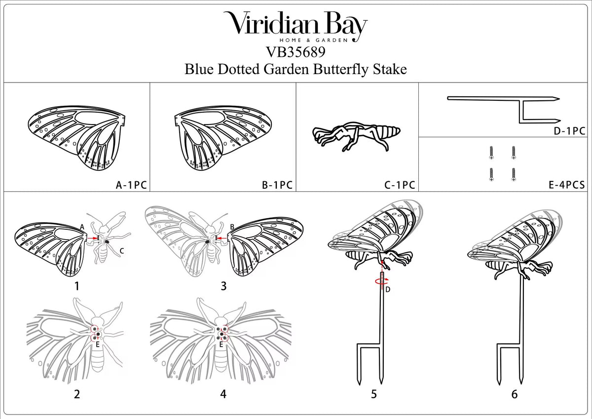 Blue Dotted Garden Butterfly Stake