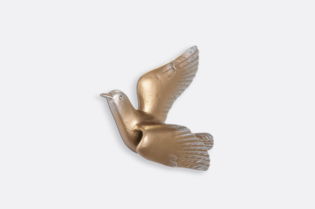 A set of 5 gold birds posed in flight.