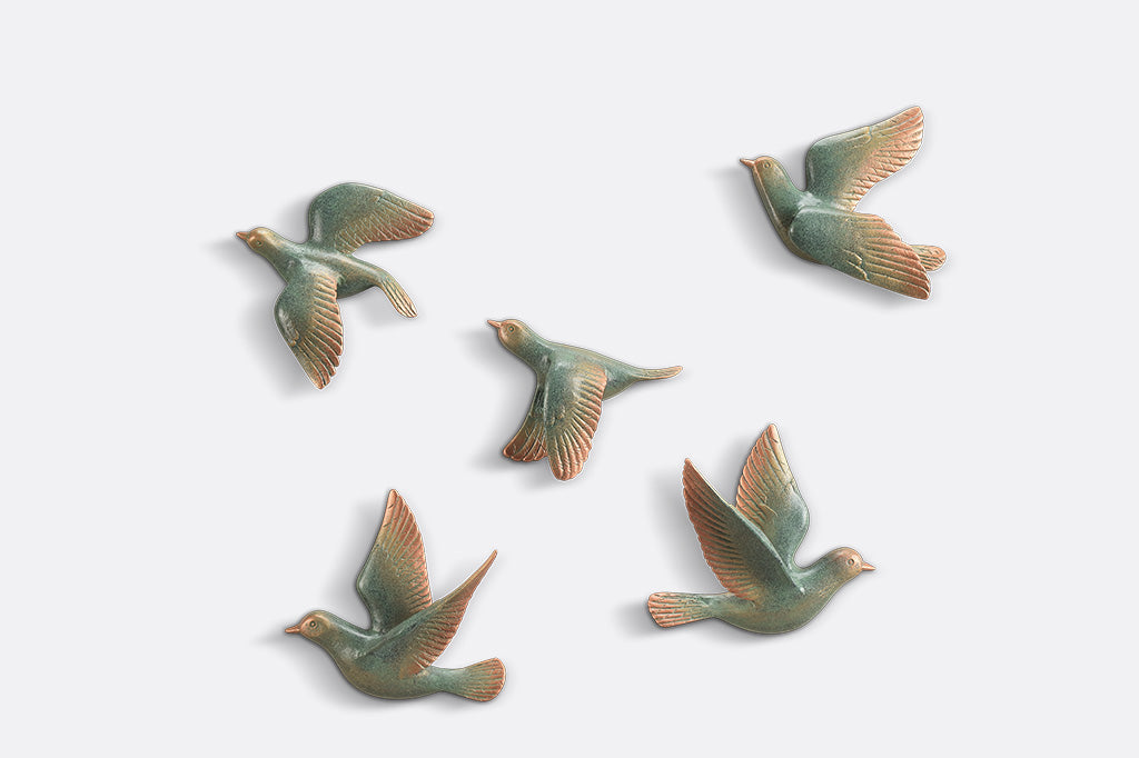 Set of 5decorative birds on a white background
