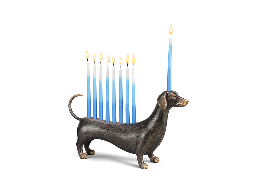 A dachshund-shaped Hanukkah menorah.