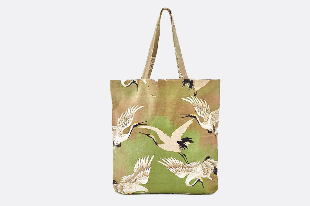 tote bag featuring herons in Asian illustration style - green background
#color_green