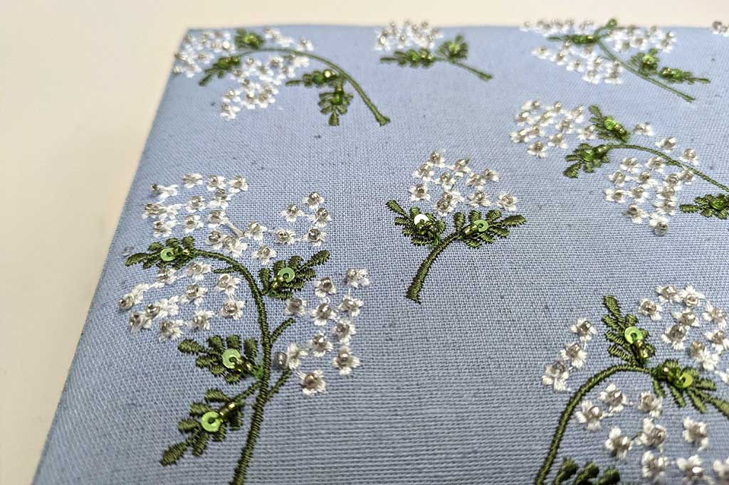 Pale blue embroidered and beaded jewelry box 