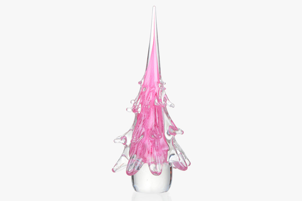 hand blown glass Christmas tree in pinky-lavender and clear glass