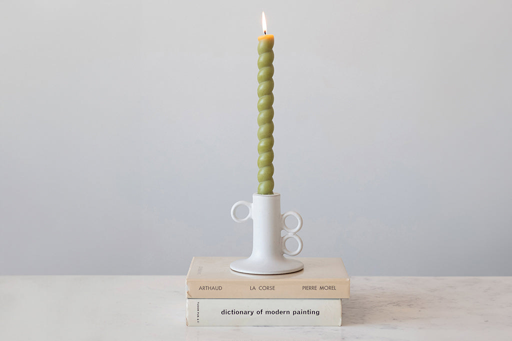 Spiral Column Taper Candle, Green, Set of 4
