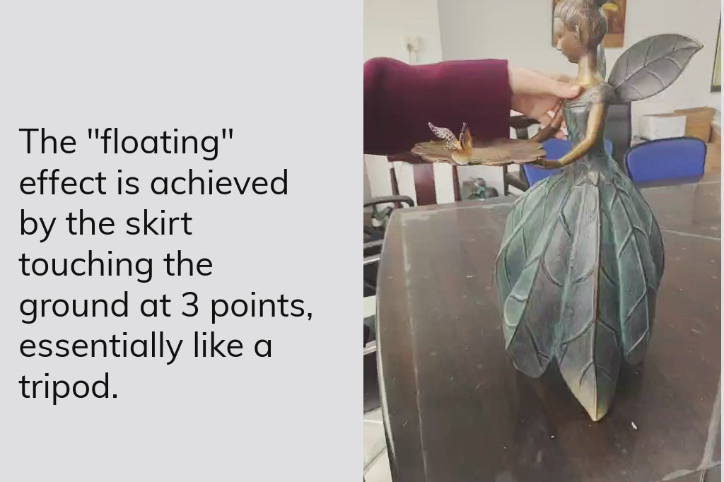 video showing that the fairy bird feeder balances on 3 points of her skirt