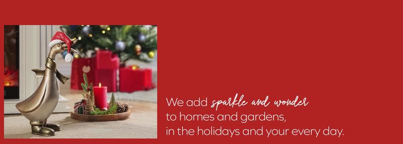 video for holiday decor, golden duck in santa outfit waddles across a room decorated for Christmas