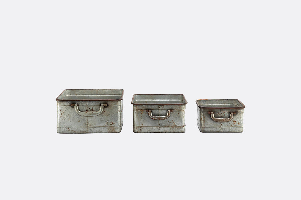 Rustic Rectangular Planters with Handles S/3