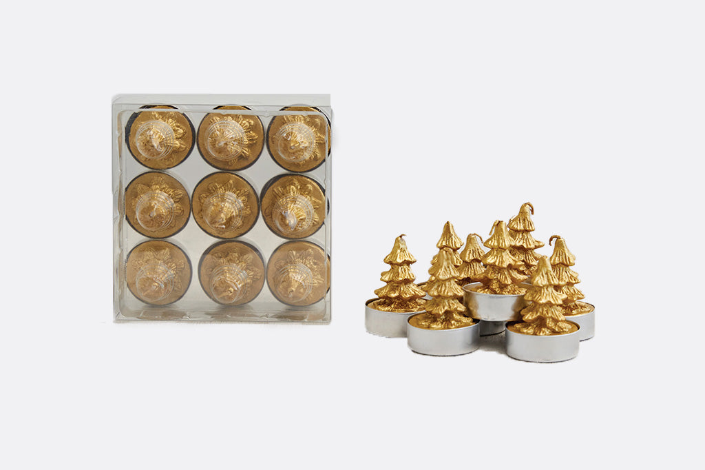 Tiny forest tealights in gold set of 9 