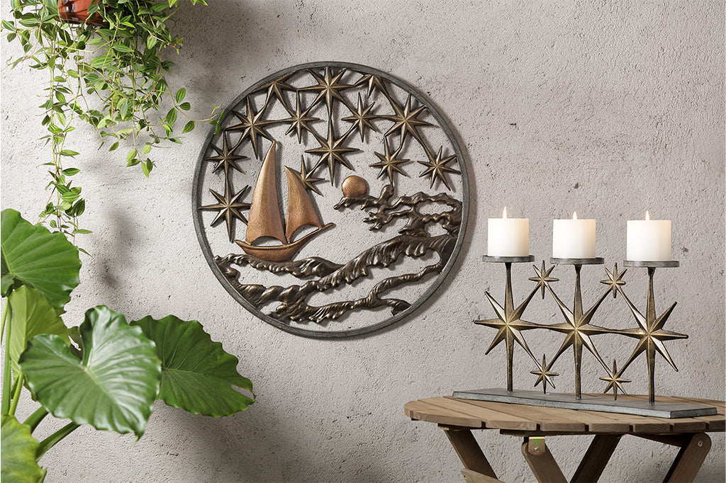 Sailing Ship, relief sculpture, Wall Plaque, Concrete factory Wall Decor, Garden Decor, 11.5