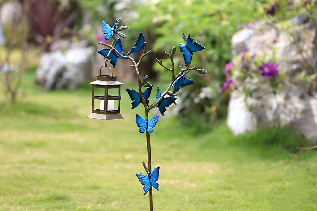 Blue Butterfly Branches Hanging Lantern