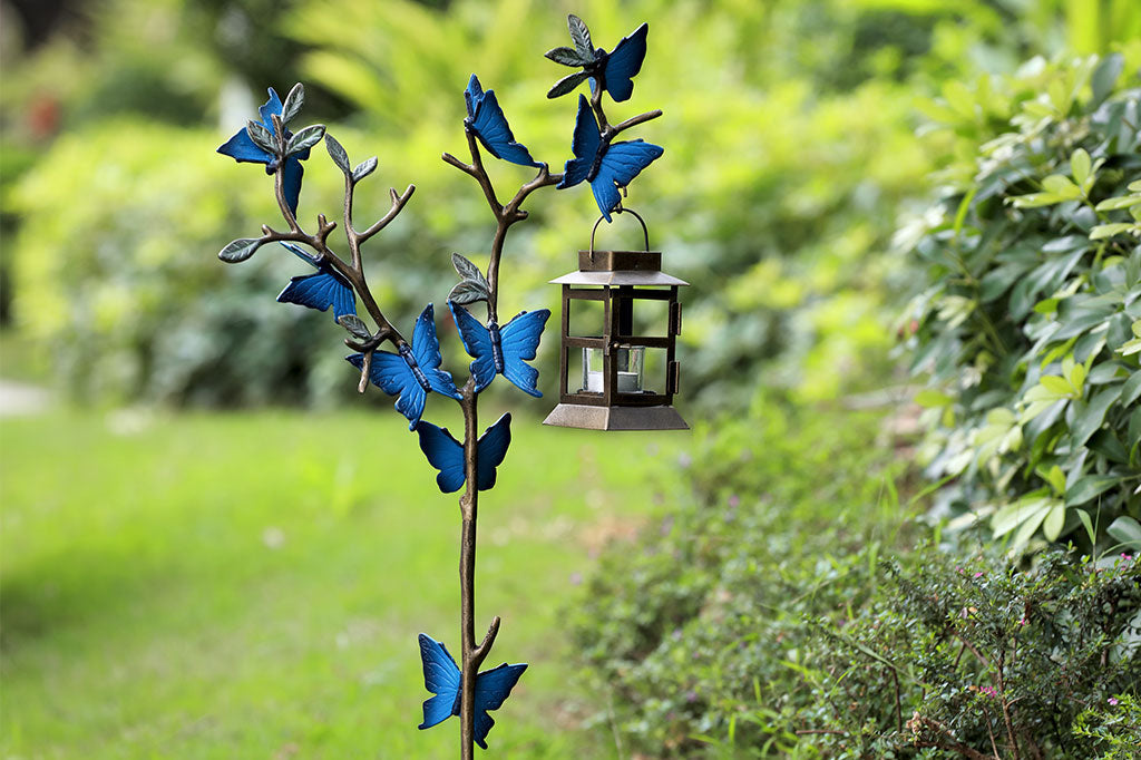 Blue Butterfly Branches Hanging Lantern