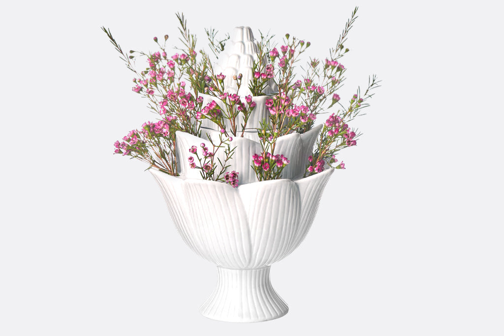 small artichoke "tulipiere" flower arranger, white ceramic