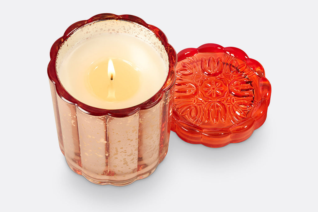 Crushed Citrus Floral Top Glass Candle