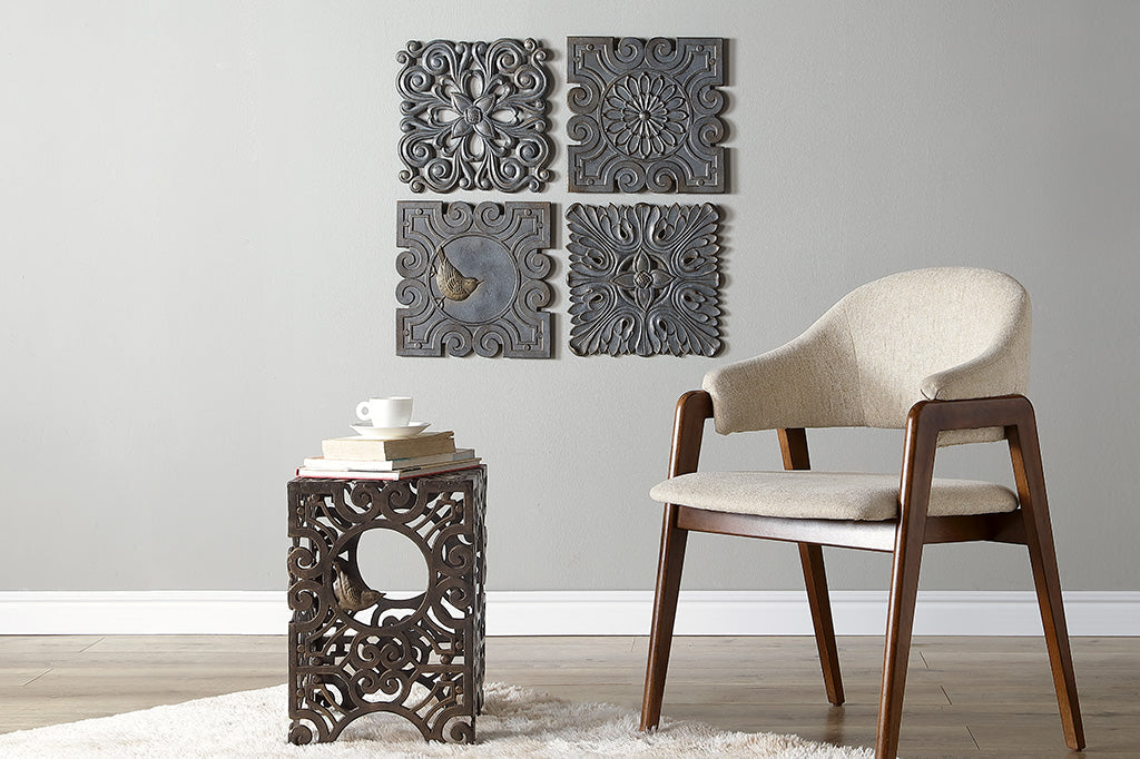espresso finish stool with wall plaques