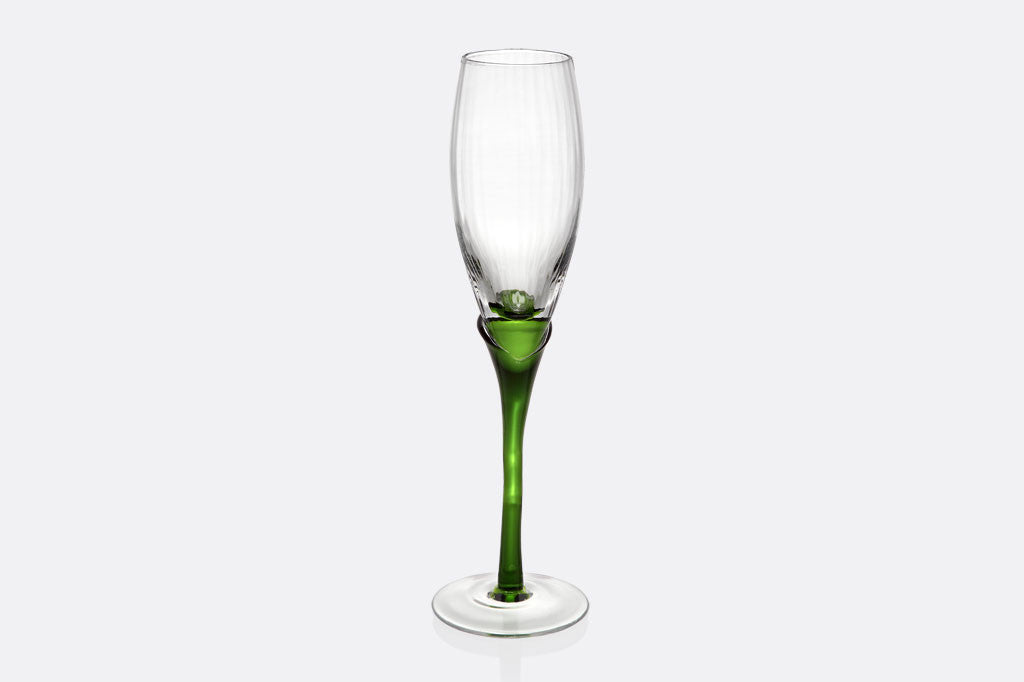 Spring Green Stem Champagne Flute Set of 7