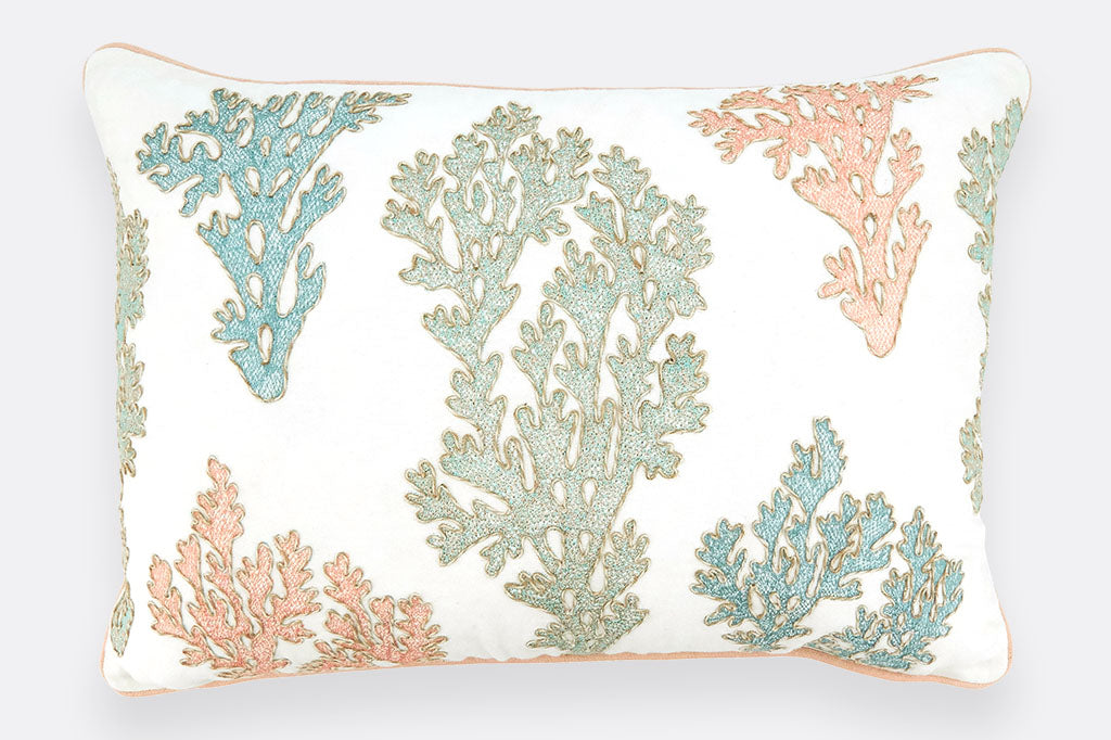 Pastel Coral Sunset  Embroidered Lumbar Pillow