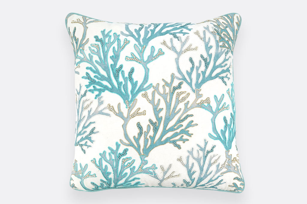 Shallow Waters Coral Embellished Pillow