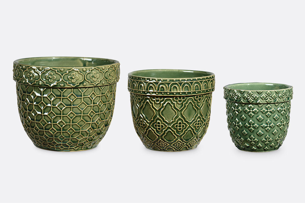Round Olive Green Planters Set of 3