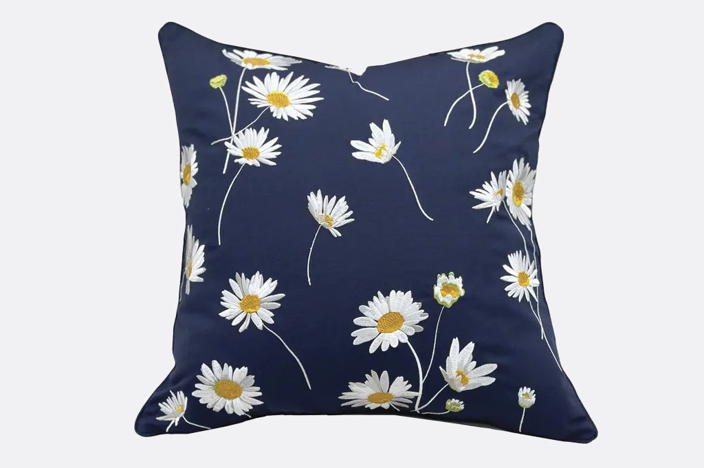 Daisy Rain Indoor/Outdoor Embroidered Pillow