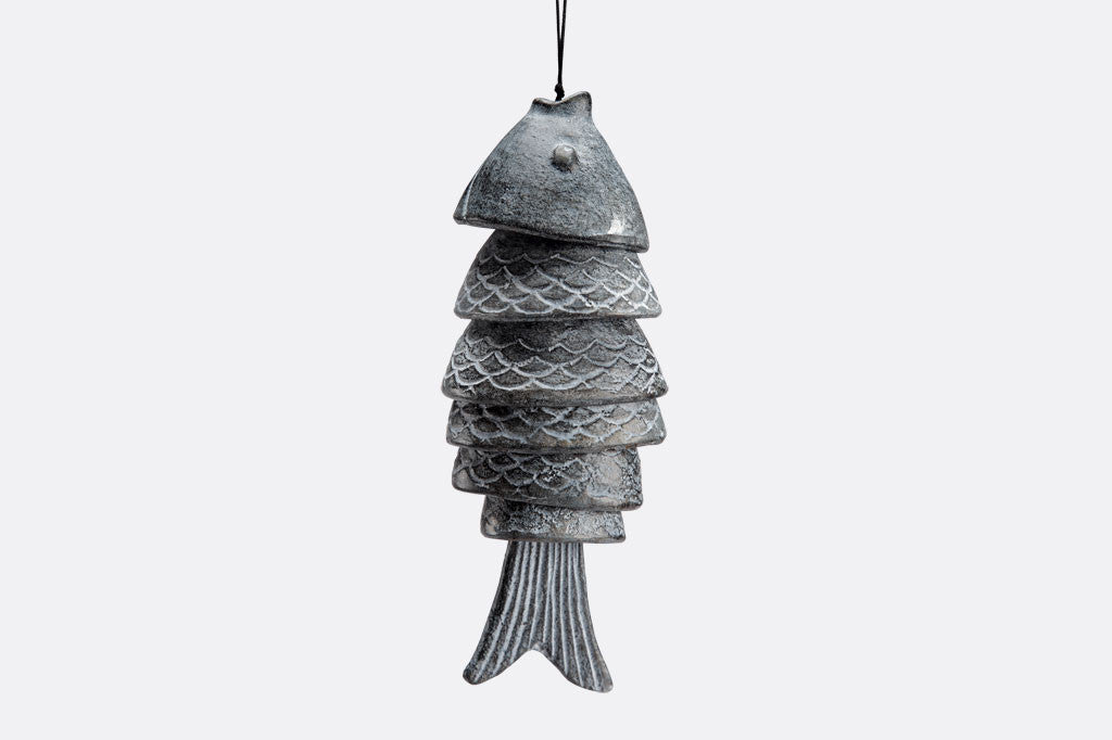 Rivers Edge Products Fishbone Wind Chime, Unique Fish Skeleton Wind Bell  with Patina Finish, Durable Metal Wind Chimes for Outside, Outdoor Fishing