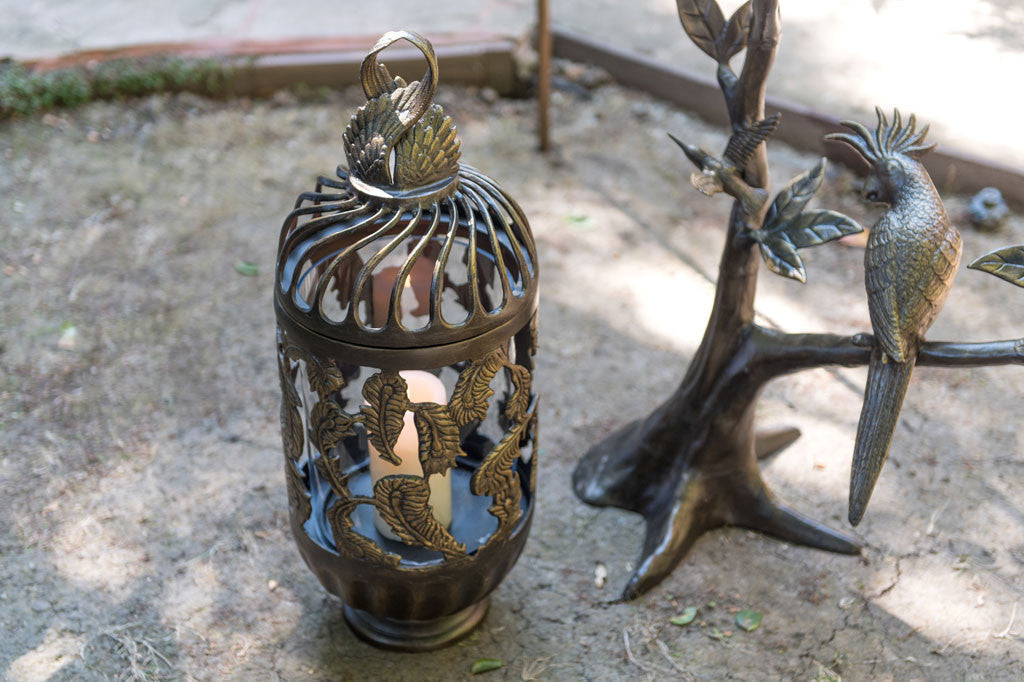 Swirling Feathers Lantern (Bronze, Verdi or White Finish)