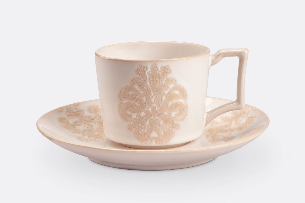 damask embossed teacup and saucer