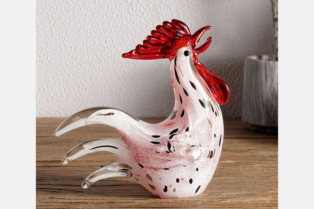 Crowing Rooster Art Glass Sculpture
